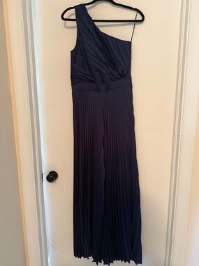 Abercrombie & Fitch Navy One-Shoulder Pleated Jumpsuit